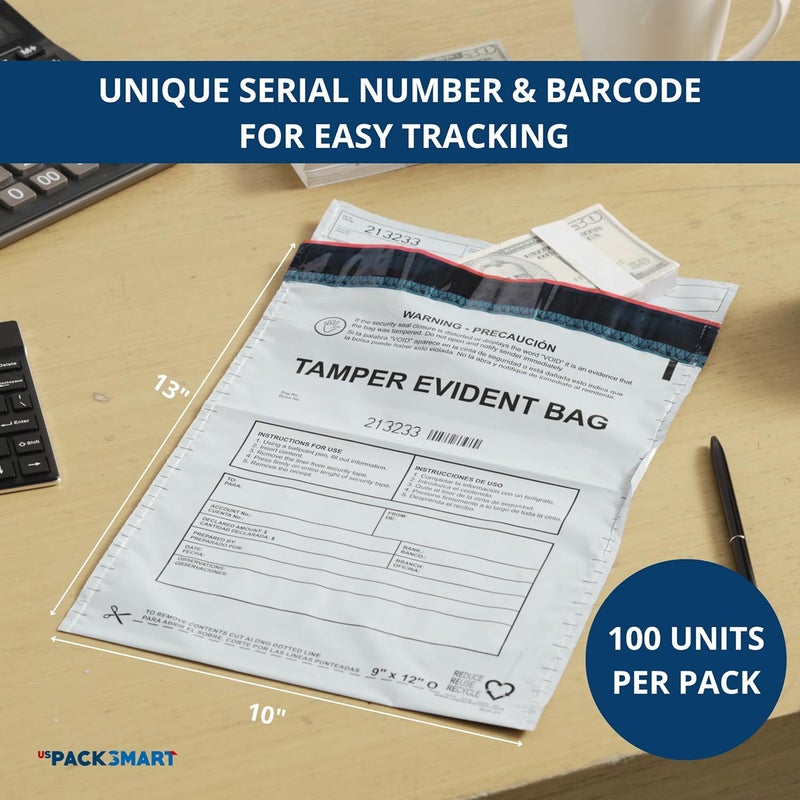 US PACK SMART 10"x13" Opaque Plastic Deposit Bags with Security Tape Tamper Evident - Secure Bank Deposits, Cash Handling, & Currency Transport | Self-Sealing Tape with Hidden Graphics | 100-Pack - Image 3